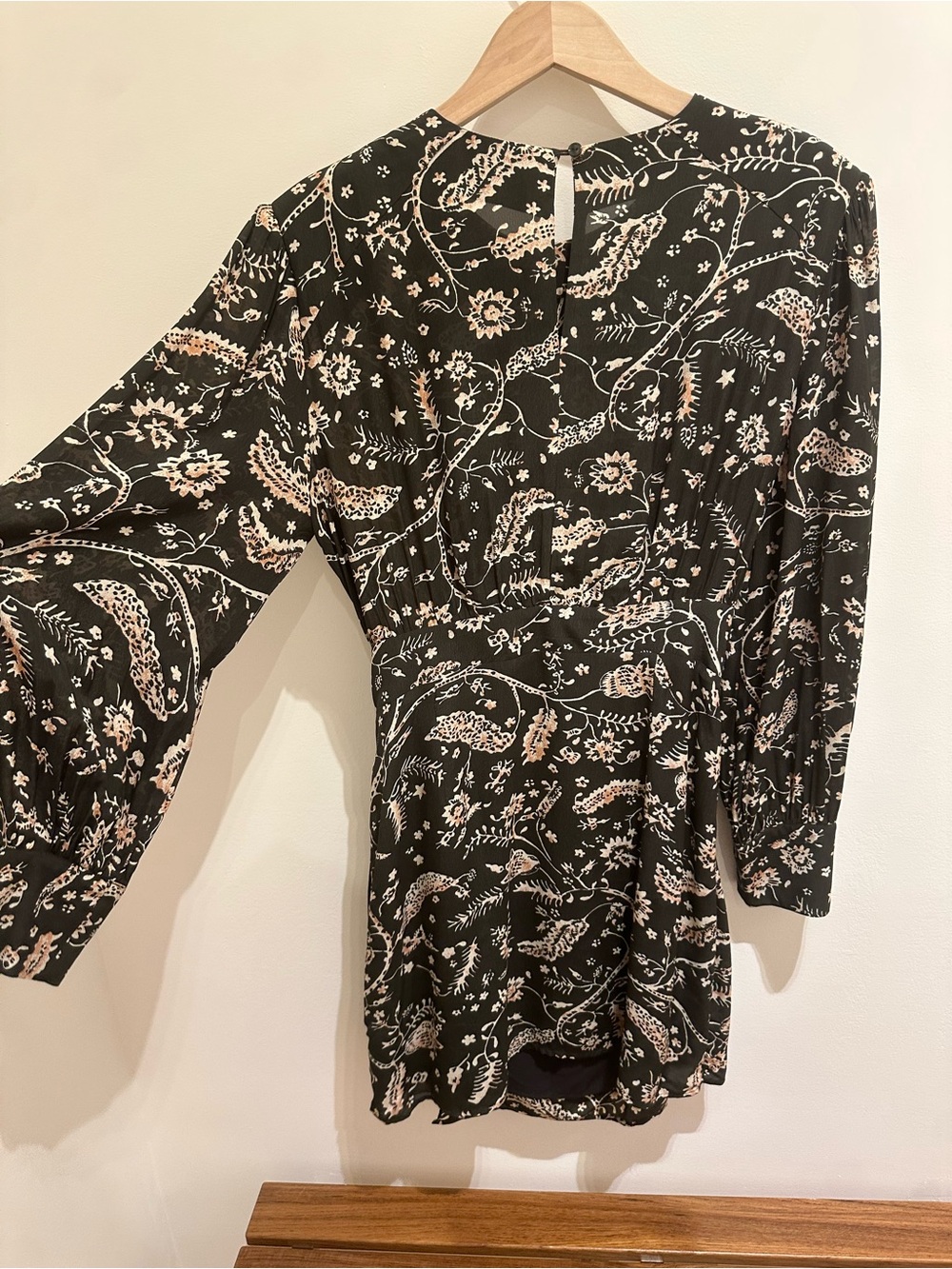 ba&sh Brown Floral Long-Sleeve Side-Drape Dress Large